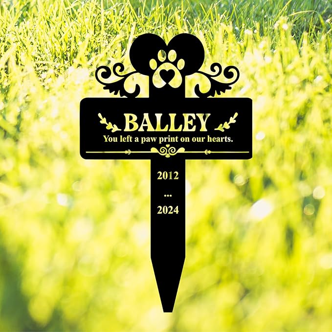 Custom Pet Name Dog Memorial Metal Cross Grave Marker, Sympathetic Grave Marker Pet with Wings Memorial Plaque, Personalized Dog Metal Garden Stake for Cemetery Yard, Outdoor Memorial Sign
