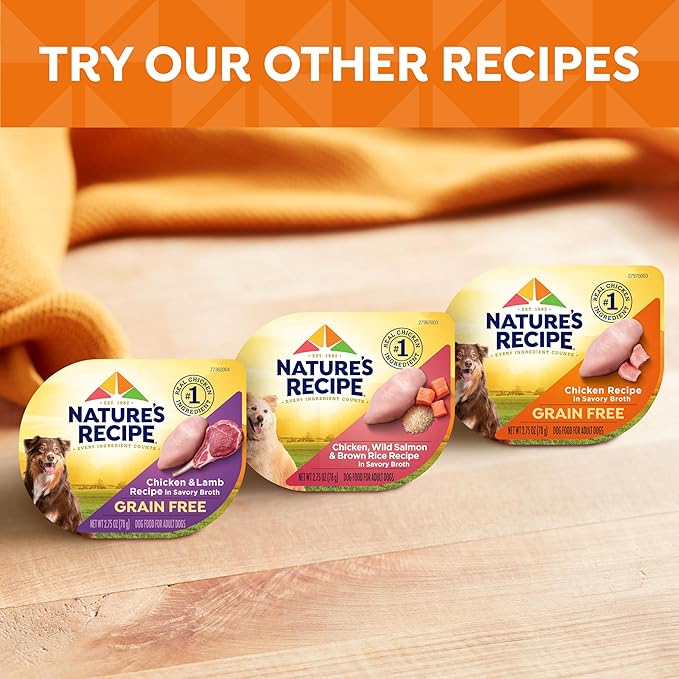 Nature’s Recipe Chicken, Salmon and Turkey Recipes Variety Pack Wet Dog Food, 12-2.75 oz. Cups, 2 Count