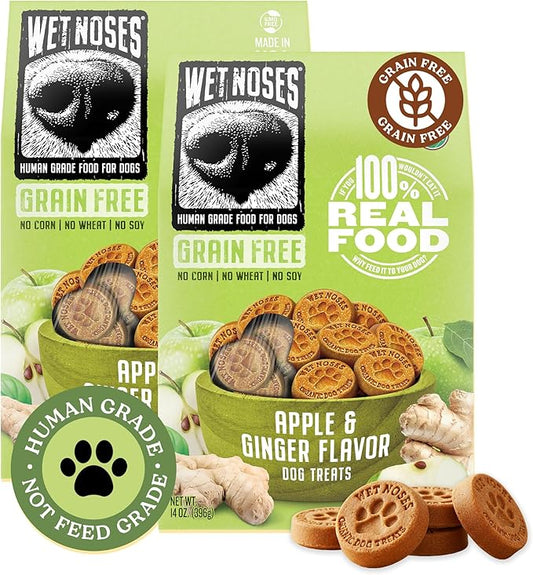 Wet Noses Organic Crunchy Dog Treats Grain Free – All-Natural, Human-Grade, Non-GMO, Healthy Training & Delicious Snacks for Dogs, for All Dog Sizes & Breeds – Apple Ginger, 14oz (2 Pack)