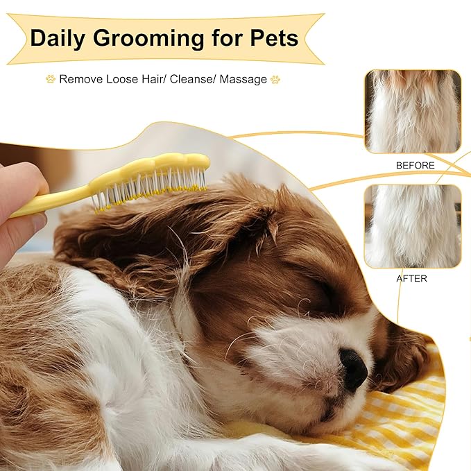 Cloud-Shaped Soft Bristle Puppy Brush for Small Dogs - Yorkie, Shih Tzu, Maltese, and Toy Poodles Grooming Tool with Detachable Lint Comb and Gift Box （Yellow）