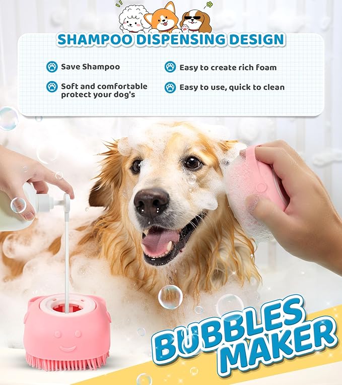 3PCS Dog Bath Brush Pet Shampoo Brush Cat Scrubber Bath Cat Shower Brush, Dog Bath Supplies, Suitable for Deshedding, Washing & Grooming for Short and Long Haired Pets(Pink Pink Yellow)