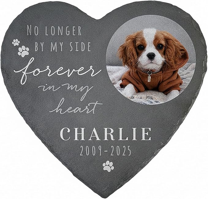 Personalized Memorial Garden Stone, “Forever in My Heart” Slate Heart 10 Inch, Custom Sympathy Gift Outdoor Décor