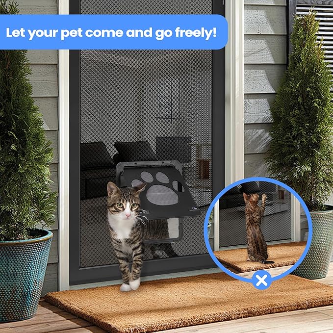 Cat Door for Screen Door, Small Dog Screen Door, Magnetic Flap Doggy Door for Sliding Door, Lockable Cat Screen Door, 10”*8”*0.5 Inch
