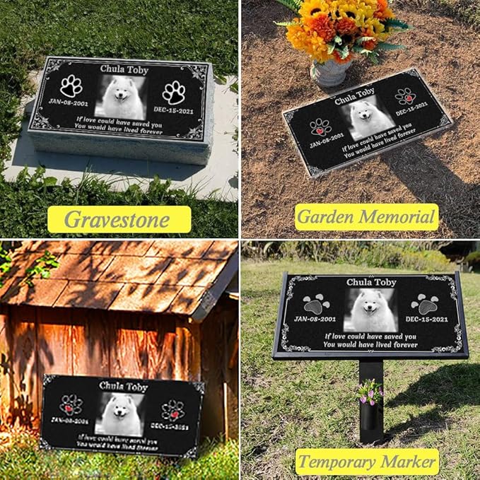 Dogs Headstones,Pet Headstones for Dogs Personalized,Black Granite Memorial Garden Stone Customized Gravestone Markers, Cat、Dog Gravestone Markers Gifts (Dog Headstone-1, 16 * 8inch(40-20cm))