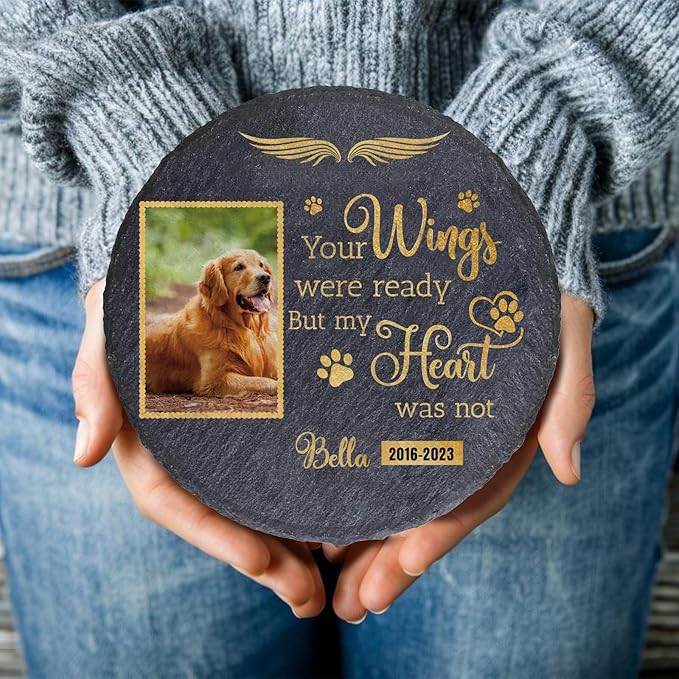 Personalized Pet Memorial Stone | Memorial Gifts for Loss of Loved One, Pet, Cat, Dog | Custom Garden Stones for Dogs or Cats Engaved with Pet's Name and Photo | Cemetery Decorations for Grave