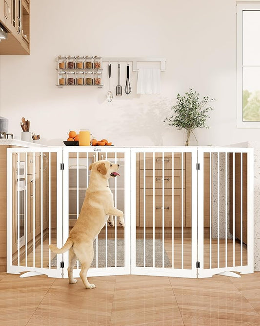 32" Extra Tall Freestanding Dog Gate, Foldable Pet Gate for Doorways Stairs Hallways, 4-Panel Dog Fence with Support Feet for Stability, Folding Puppy Gate Easy to Carry No Drilling 72"x32"
