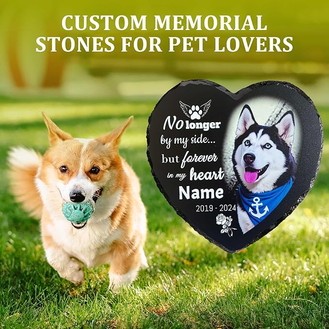 Memorial Stone for Loss of Dog, Personalized Dog Memorial Stone Gifts - Sympathy Remembrance Plaque, Custom Colorful Pet Memory Garden, Passing Away Gifts for Cat Grave Headstones (Heart 03)