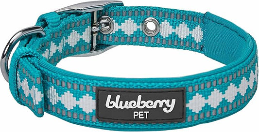 Blueberry Pet Reflective Jacquard Dog Collar with Neoprene Padding & Metal Buckle | Soft & Adjustable Safety Collar - Peacock, Neck 17-20.5", for Large Breed