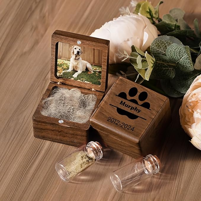 iDIY Personalized Dog Memorial Gifts for Loss of Dog - Pet Memorial Gifts for Dogs, Pet Hair Ashes Keepsake Box, Wooden Pet Fur Memorial Box, Pet Loss Sympathy Gift for Dogs Cats