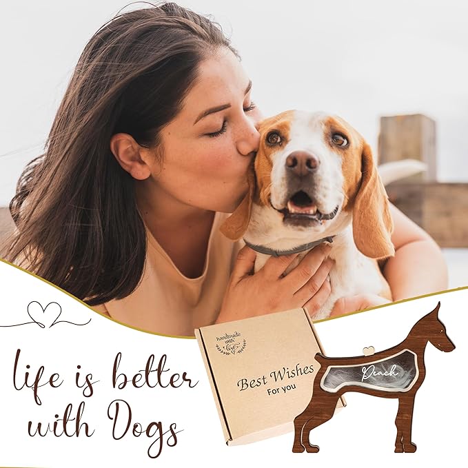 7" Doberman Pinschers Dog Hair Keepsake Box, Wooden Pet Urns for Dogs, DIY Pet Loss Sympathy Gifts, Unique Gift Dog Shape Standable Table Decor, Gift for Pet Lover Storing Fur Teeth Ashes PS16-34M