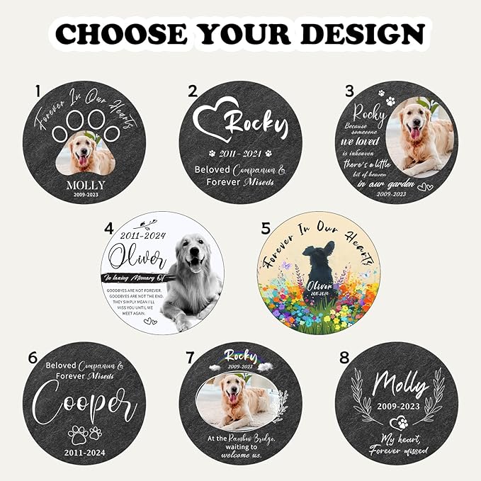 Custom Pet Memorial Stones for Dog, Personalized Memorial Plaques with Picture & Text, Round Shaped Dogs Grave Marker, B7-Round