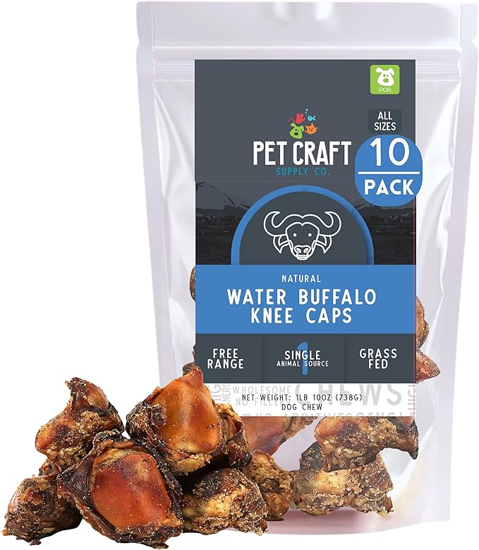 Pet Craft Supply Meaty Buffalo Knee Caps Bones 10-Pack Dog Treats for Aggressive Chewers, Rawhide Free Grain Free All Natural Slow Roasted Long Lasting Chew