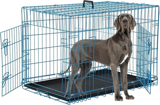 Genoro 48" Foldable Dog Kennel - Double Door Crate w/Leak-Proof Tray & Divider, Portable & Collapsible Metal Dog Cage for Large Indoor Dogs