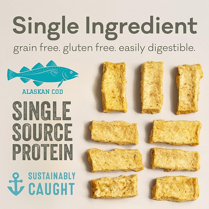 Polkadog Crunchy Alaskan Cod & Salmon Chips Dog Treats - Wild-Caught Fish, All Natural, Single Ingredient, Lean Protein & Omega-3 Rich Snacks for Dogs, Great for Allergies, Made in USA - 2.75oz (2pk)