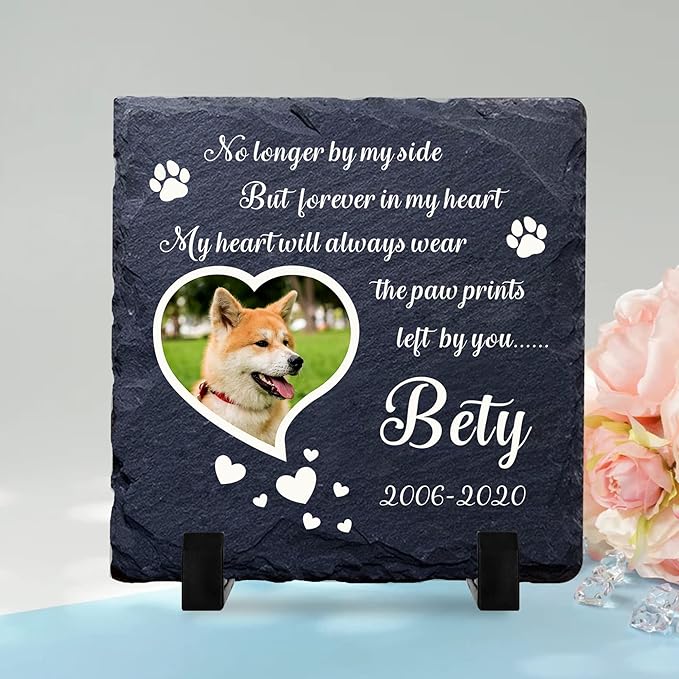 EDSG Personalized Dog Memorial Gifts for Loss of Dog Pet Memorial Gifts for Dogs Cats Memorial Stone Pet Loss Gifts Natural Slate Grave Plaque Pets Bereavement Gifts Loss of Pet Gift (Design 3)