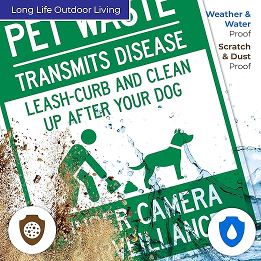 Pet Waste Leash-Curb and Clean Up After Your Dog Under Camera Surveillance Sign, (SI-63188) 24x30 Inches, 55 mil Thick HDPS (high Density polystyrene), Made in USA