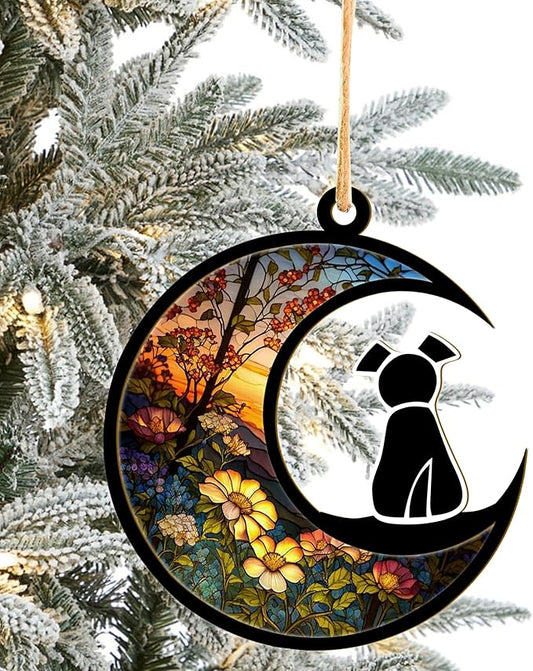 LOVELYPOD Suncatcher Dog Memorial Gifts for Dog Lovers, A Back Dog Decor on Moon Window Hangings Suncatcher, Loss of Dog Sympathy Gift, Pet Loss Remembrance Gifts in Memory Dog (4 Inches)