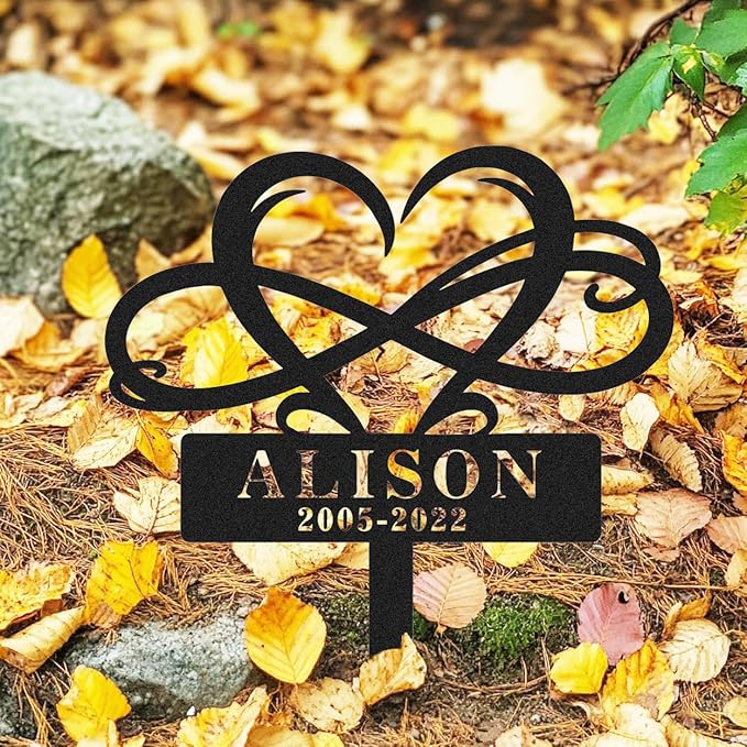 Personalized Metal Cat Dog Memorial Stake Grave Marker, Custom Pet Memorial Infinity Grave Markers Garden Stake with Heart, Customized Dog Memorial Plaque Yard Garden Sign with Stake