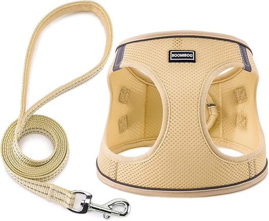 Dog Harness with Leash Set, No Pull Adjustable Reflective Step-in Puppy Pet Vest Harnesses for Small Medium Large Dogs and Cats,Beige XXS