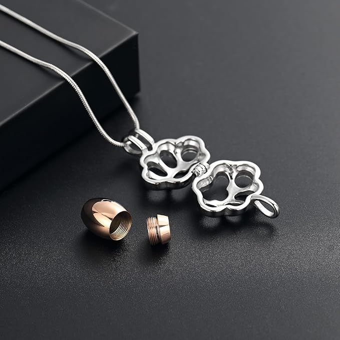 Pet Cremation Jewelry for Ashes Paw Memorial Locket Urn Necklace Keepsake Cremation Jewelry for Dog/Cat (Silver-Rose)