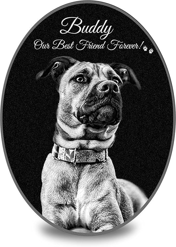 ADFSTONE Oval Shaped Pet Memorial Stones Personalized Dog Remembrance Gifts, Customized Cat Picture Grieving Plaque, DIY Gravestone, Custom Sympathy Photo Gift, Animal Grave Markers