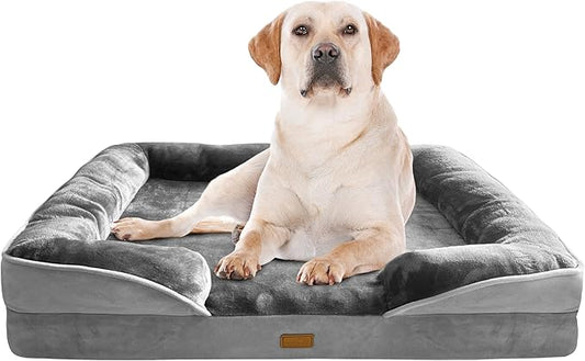 Orthopedic Dog Bed with Sides - Dog Sofa Beds for Extra Large Dogs, Supportive Foam Pet Couch Bed with Washable Removable Cover, Waterproof Lining and Non-Slip Bottom, Grey - XL