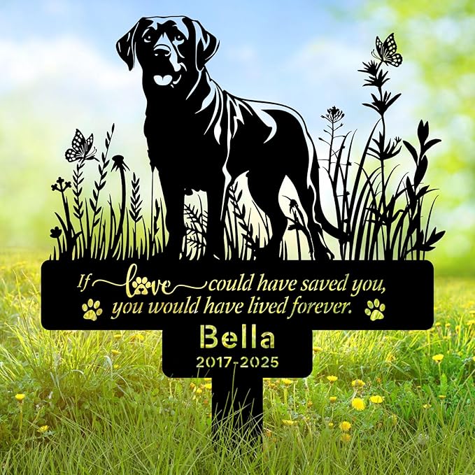 Personalized Labrador Retriever Memorial Grave Marker with Name & Date, Custom Metal Loss of Dog Headstone Pet Labrador Plaque, Burial Stake for Outdoors Cemetery Yard, Labrador Sympathy Gifts