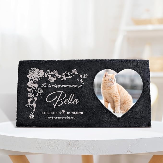 Fanery Sue Custom Cat Memorial Stones with Full Color Image, Dog Memorial Gift Garden Stones, Pet Grave Markers Personalized, All-Natural Memorial Headstone for Pet