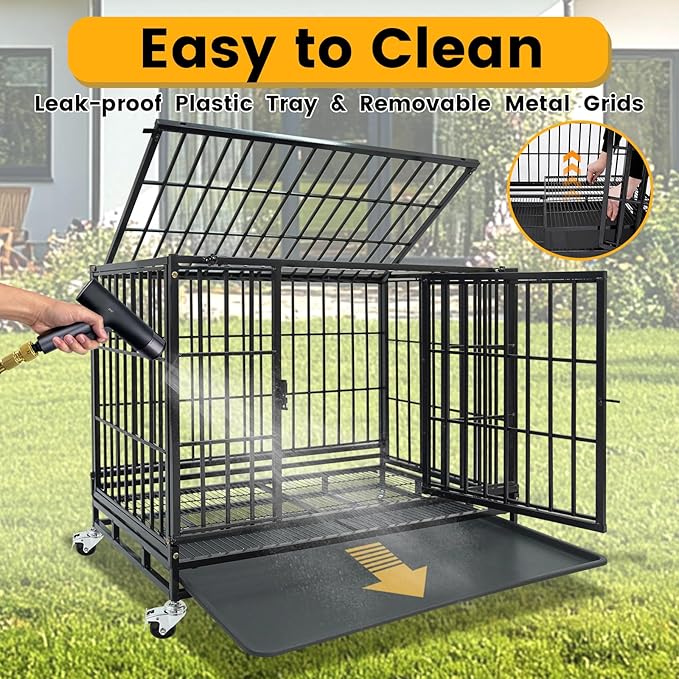 3-Pack 36 inch Stackable Heavy Duty Dog Crate, Metal Escape Proof Dogs Cage Kennel with Lockable Wheels, Removable Tray & Metal Grid, Top Access for High Anxiety Dogs Medium/Small Dogs