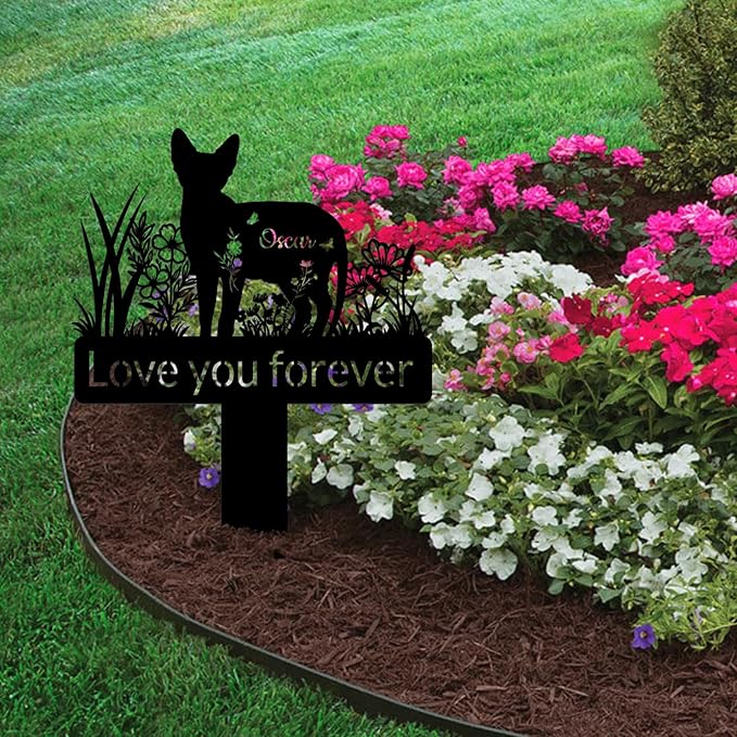 Aolun Custom Metal Dog Memorial Stake, Personalized Pet Name Grave Cemetery Markers Sign for Outdoor Garden Graveside, Dog Remembrance Plaque Pet Loss Gifts for Pet Owner Dog Lovers