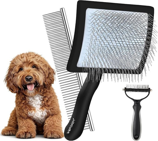 Slicker Brush for Dogs, Large Dog Brush to Long Haired Dogs for Poodles Doodles Goldendoodles Bernedoodles, Long Pin Grooming Kits to Dematting & Reducing Tangles and Fluff, Black