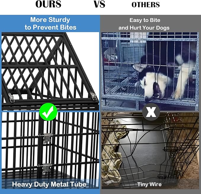 50 Inch Heavy Duty Indestructible Dog Crate with 2 Bowls, Escape-Proof Indoor Double Door High Anxiety Cage, Steel Chew-Proof Kennel with 4 Wheels and 2 Trays for Large Giant Dogs, XL/XXL