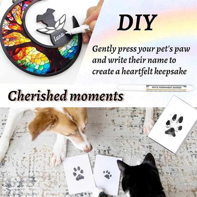 Dog Memorial Gift for Loss of Dog – DIY Angel Memorial Suncatcher & Paw Print Kit for Dogs with Sympathy Card | Pet Memorial Keepsake(Tree of Life)