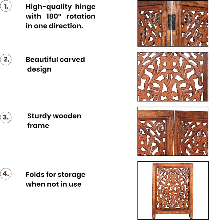 Decorative Wooden Pet Gate, Dog Fence, Cat Gate, Foldable, Adjustable, Portable, Extra-Wide, Wooden Dog Barrier, Free-Standing Puppy Gate 3 Panels for Indoor, Doorways, Stairs-24x54 Inch Antique Burnt