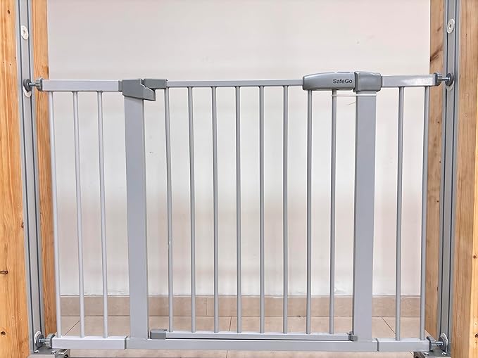 29"-57" Baby and Pet Safety Gate, 30" Tall Metal Walk-Thru Gate for Doorways & Stairs, Easy One-Hand Open, Dual Lock, Extensions & Wall Mounts Included (Brown, 29"-46" W x 30.5“H)