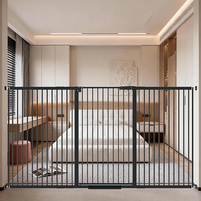 40.55" Tall, 69.48-77.36 Inch Wide, 1.37" Ultra Narrow Spacing Dog Pet Baby Gate Indoor for Doorway Hallway, Pressure Mounted 70 71 72 73 74 75 76 77 Inches Wide Black