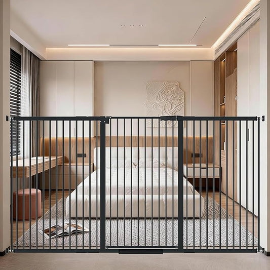 40.55" Tall, 69.48-77.36 Inch Wide, 1.37" Ultra Narrow Spacing Dog Pet Baby Gate Indoor for Doorway Hallway, Pressure Mounted 70 71 72 73 74 75 76 77 Inches Wide Black
