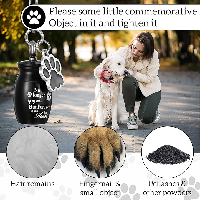 2 Pcs Pet Urns Keychain for Dogs Cats Small Urns for Ashes Keepsake Jewelry Paw Print Memorial Urn Dog Paw Charm Ashes Holder with 2 Storage Bags for Cats Cylinder Cremation Pet Cinder Black Silver
