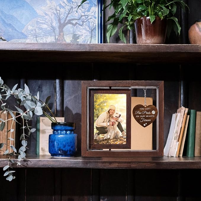 Jigfoxy Dog Memorial Gifts for Loss of Dog - Rotating Wooden Picture Frame for 4x6 Photo - Pet Memorial Gifts for Cat - Dogs Loss Sympathy Bereavement Remembrance Gift