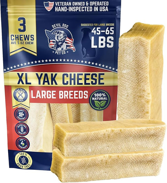 Devil Dog Pet Co - Yak Cheese Dog Chews XL 3 Pack for Aggressive Chewers - Odor-Free Long Lasting Himalayan Treats for Large Breeds 45-65 lbs, Natural 4-Ingredient Dental Enrichment & Anxiety Relief