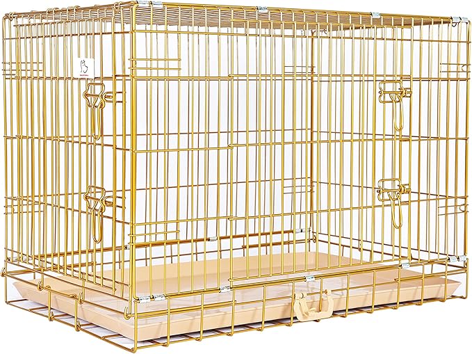 HOMEY PET 36" Gold Folding Dog Crate, Dog Cage for Medium Breed Dog Kennels with Pull Out Tray (No Floor Grid)