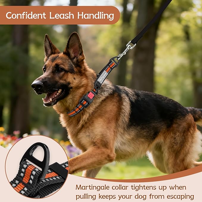 Martingale Collar for Dogs Reflective Collar with Quick Release Buckle, Adjustable Nylon Collars for No Slip Dog Collar, Orange, M