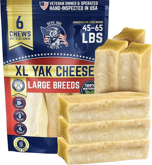 Devil Dog Pet Co - Yak Cheese Dog Chews XL 6 Pack for Aggressive Chewers - Odor-Free Long Lasting Himalayan Treats for Large Breeds 45-65 lbs, Natural 4-Ingredient Dental Enrichment & Anxiety Relief
