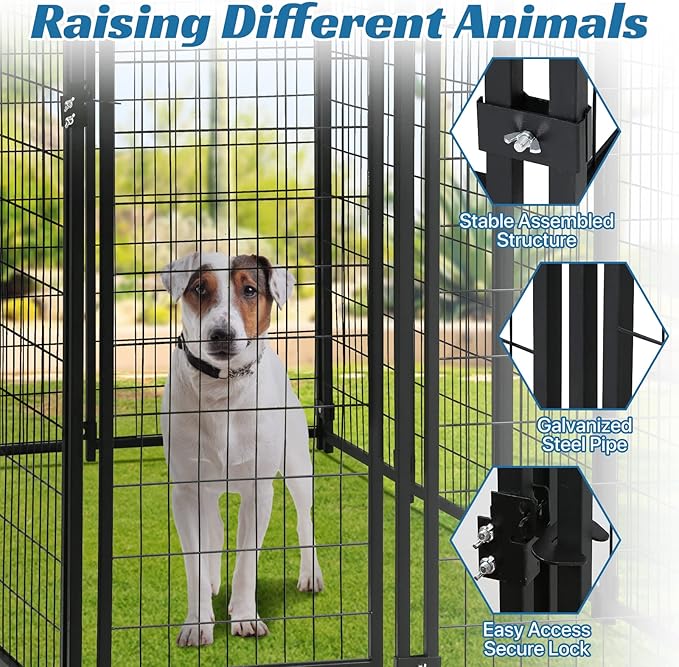 Large Dog Kennel Outdoor 8'L x 4'W x 6'H, Extra Large Welded Wire Pet Cage Playpen with UV Protection Waterproof Roof Heavy Duty Galvanized Metal Dog Run Enclosure for Outside