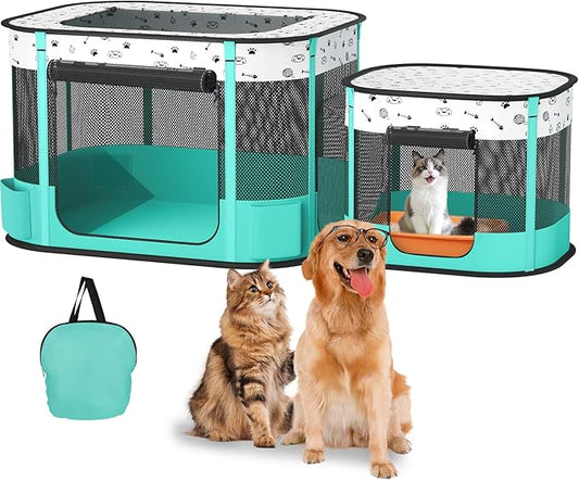 Portable Cat Playpen, Foldable Pet Dog Playpen, for Kitten Puppy Play Pen Indoor/Outdoor, Cats Enclosure Cages Tent with Carrying Case, 600D Oxford 8-Rods, 32"x24"x22"