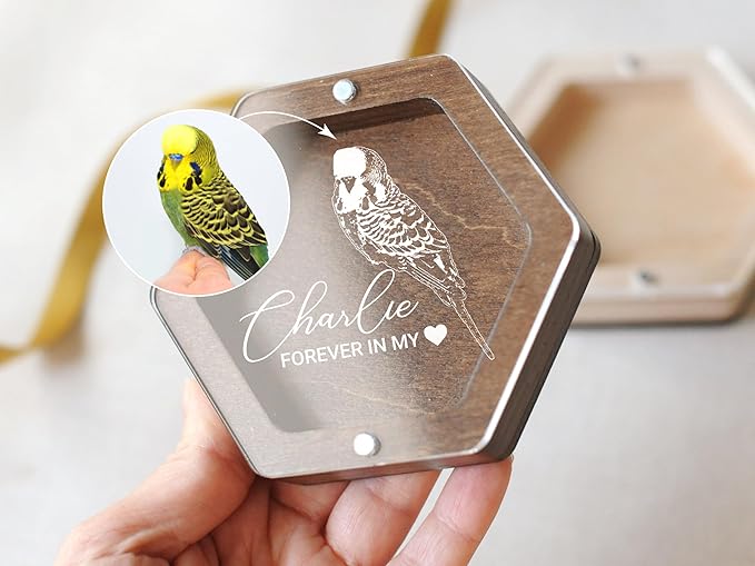 Personalized Pet Hair Keepsake Box for Dog and Cat Fur - Engraved Wood Memorial Box - Unique Customized Gift for Loss of Furry Friend Wooden (Dark Diamand Clear Lid, With Photo)