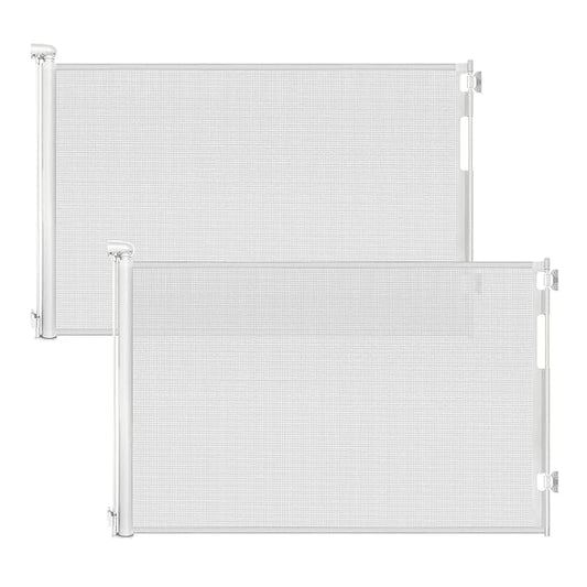 (2 Pack) Retractable Baby Gates for Doorways, Mesh Dog Gate for Stairs, Pet Gate Indoor, Extends to 55" Wide 33" Tall, Safety Toddlers Gates for Hallways, Indoor & Outdoor Use, White