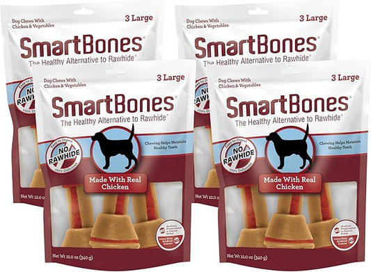 SmartBones Large Chews, Treat Your Dog to a Rawhide-Free Chew Made with Real Meat and Vegetables, 3 Count (Pack of 4)