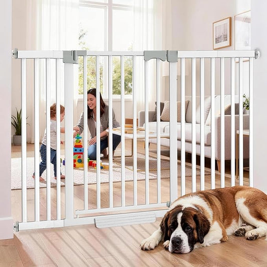 41" Extra Tall Dog Gate Indoor,30-62.5" Wide Heavy Duty Pet Gate for Doorways,Baby Gate with Walk Through and Auto Close, Pressure Mounted, Suitable for Stairs,Kitchen,White