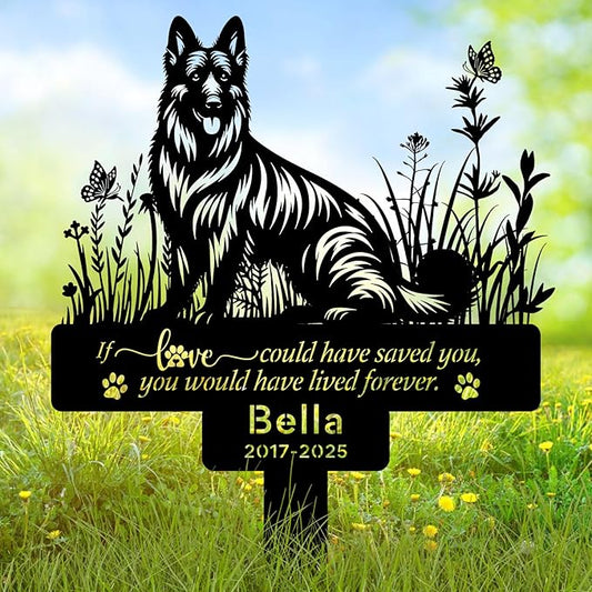 Personalized Pet Grave Markers for German Shepherd, Metal Dog Memorial Stake Decorations for Cemetery, Pets German Shepherd Grave Plaque, Pet German Shepherd Headstone Garden Memorial Stake